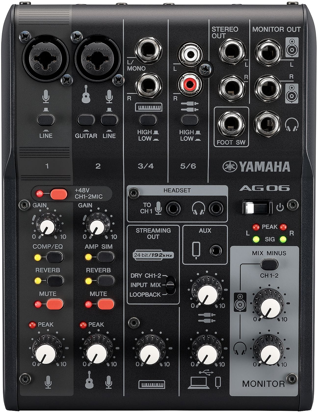 Yamaha AG06MK2 B 6-Channel Live Streaming Mixer w/ USB-C Audio Interface - Black