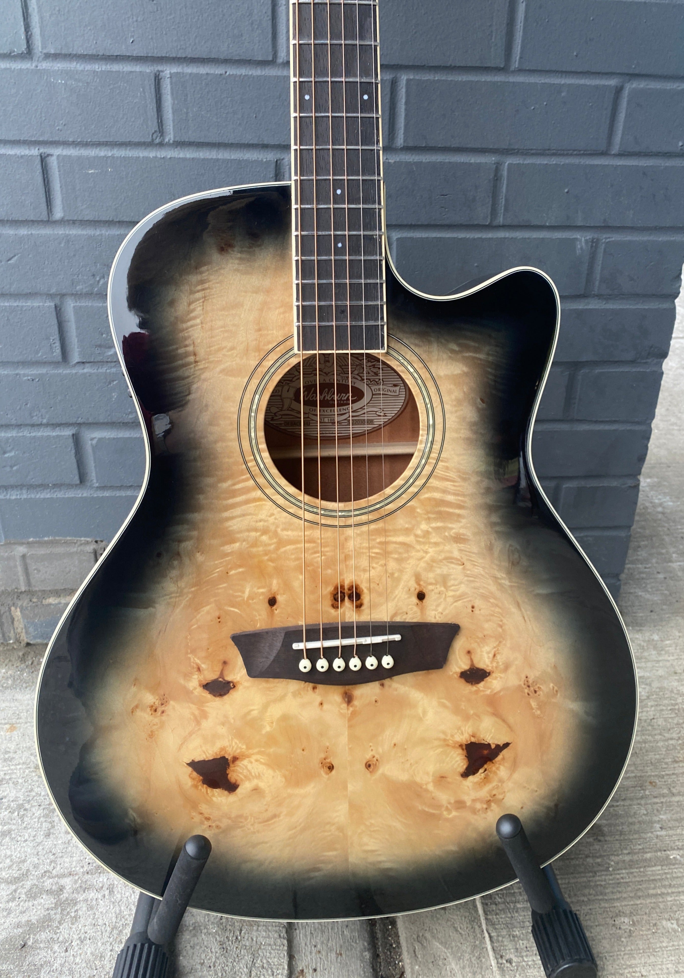 Washburn Deep Forest Burl Ace Acoustic Guitar - Black Fade