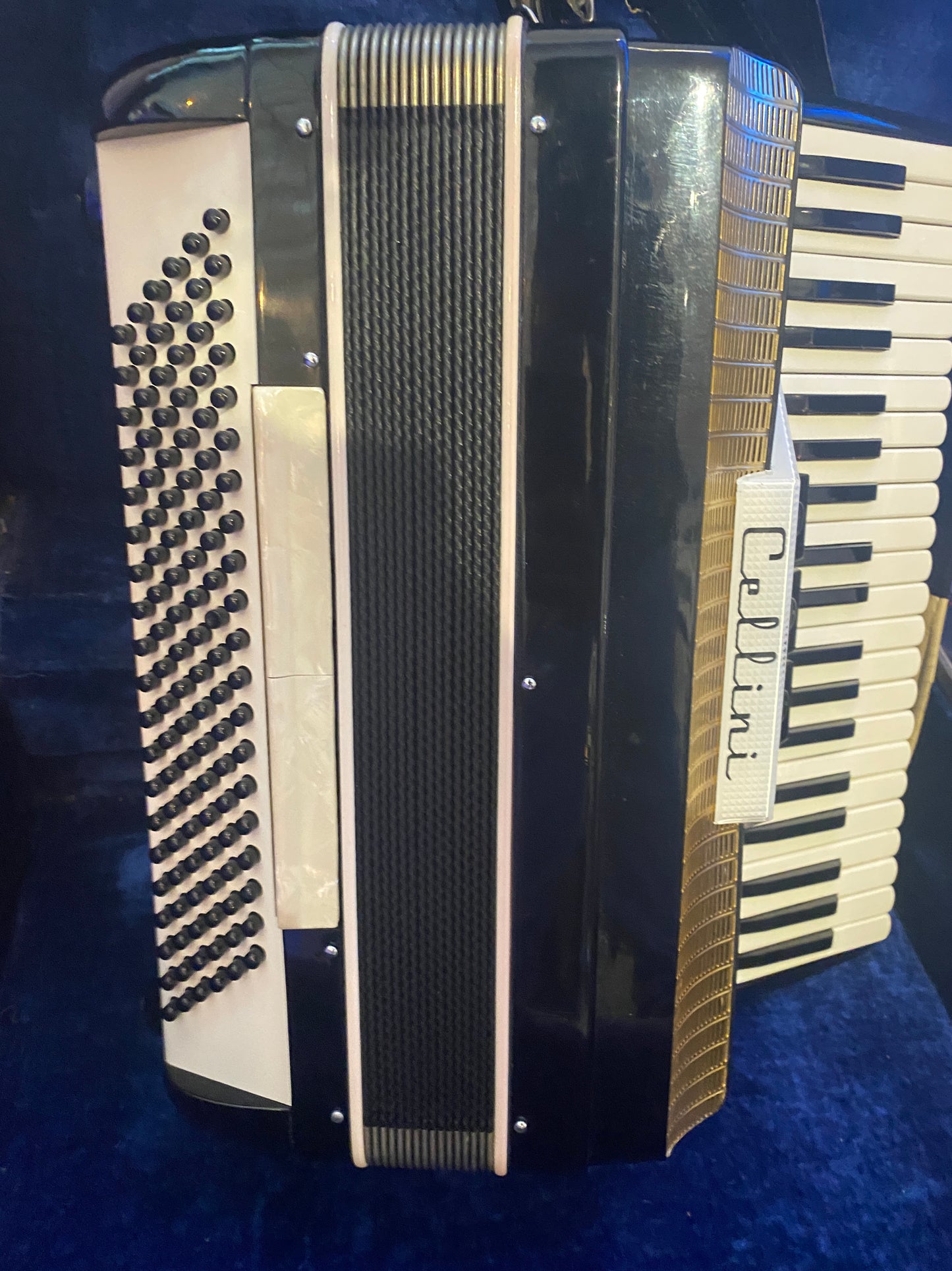 Cellini Piano Accordion – 41-Key / 120-Bass | Classic Black & White Finish with Hard Case