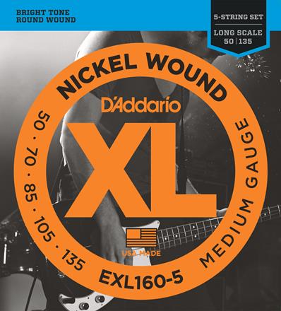 Cordes de basse D'Addario EXL Nickel Wound - 5 cordes, diapason long
