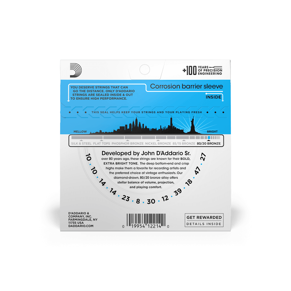 Cordes de guitare acoustique D'Addario 80/20 Bronze | Tous tirants