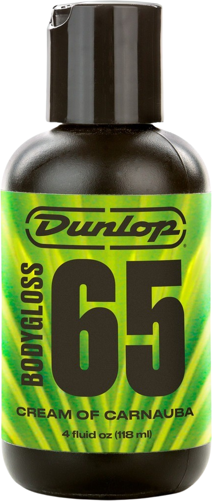 Close-up of the Dunlop Bodygloss 65 cream of carnauba label