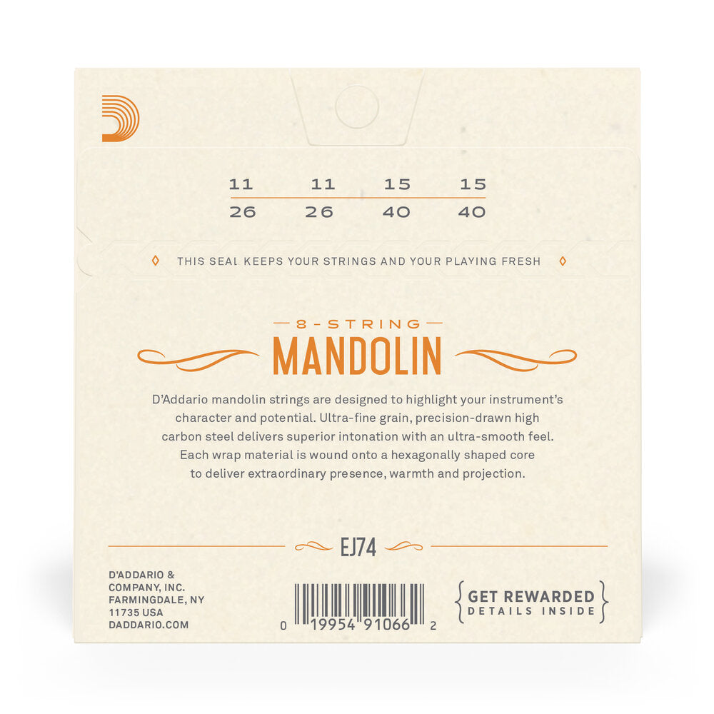 D'Addario EJ74 Phosphor Bronze Mandolin Strings, Medium (11-40)