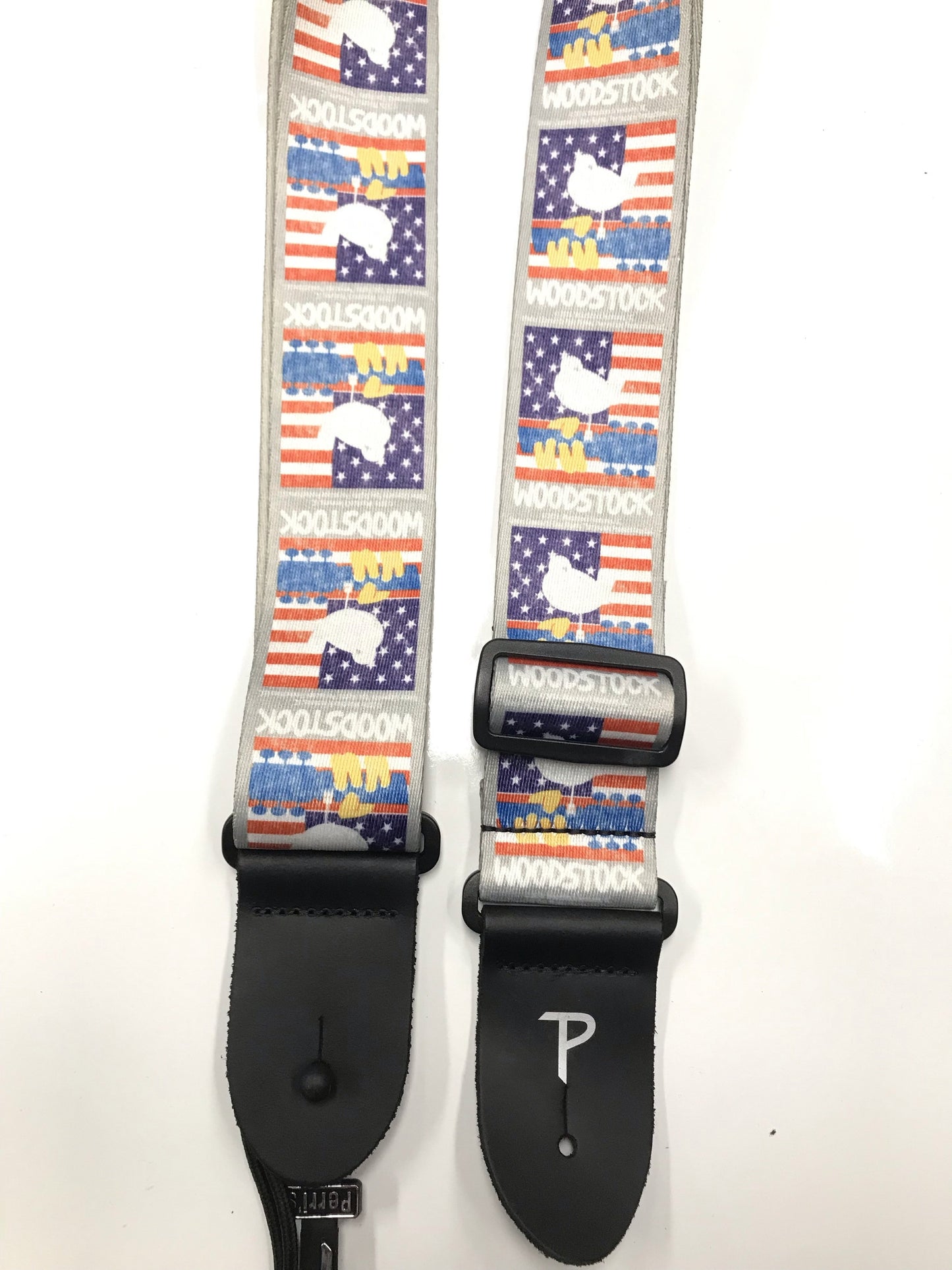 Perri's WOODSTOCK PEACE LOVE MUSIC USA FLAG LOGO ON POLYESTER GUITAR STRAP