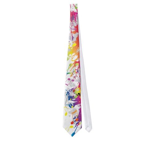 White and Multi Colored Music Note Tie