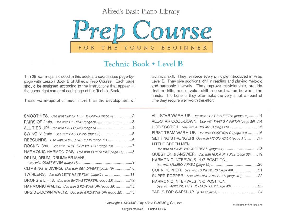 Alfred's Prep Course - Technic Book (Level B) For the Young Beginner