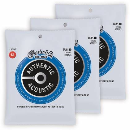 C. F. Martin & Co. MA140PK3 Authentic Acoustic 80/20 HT Bronze Guitar Strings Light Gauge 12-54-3 Pack 41Y18MA140PK3