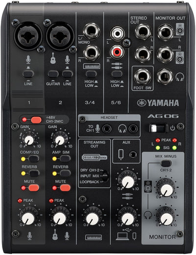Yamaha AG06MK2 B 6-Channel Live Streaming Mixer w/ USB-C Audio Interface - Black