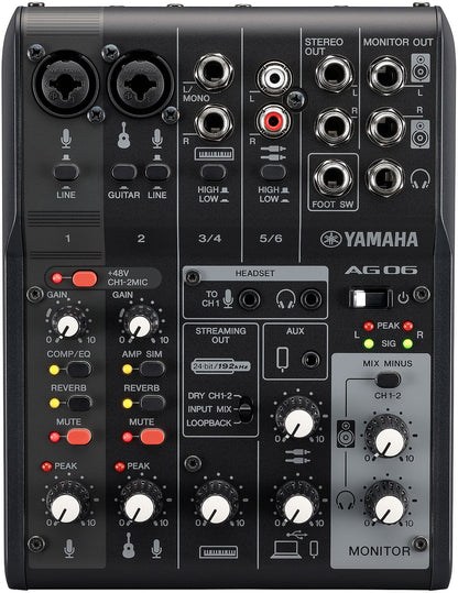 Yamaha AG06MK2 B 6-Channel Live Streaming Mixer w/ USB-C Audio Interface - Black
