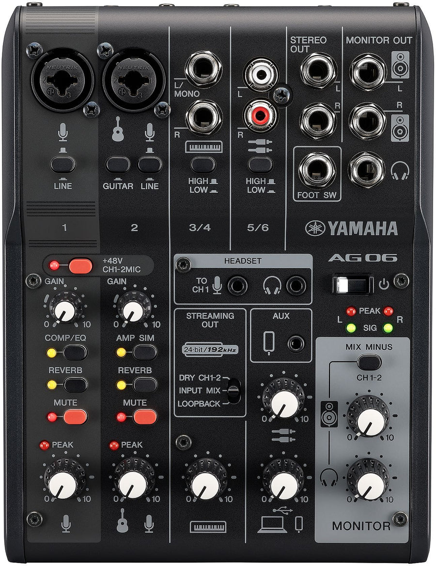 Yamaha AG06MK2 B 6-Channel Live Streaming Mixer w/ USB-C Audio Interface - Black
