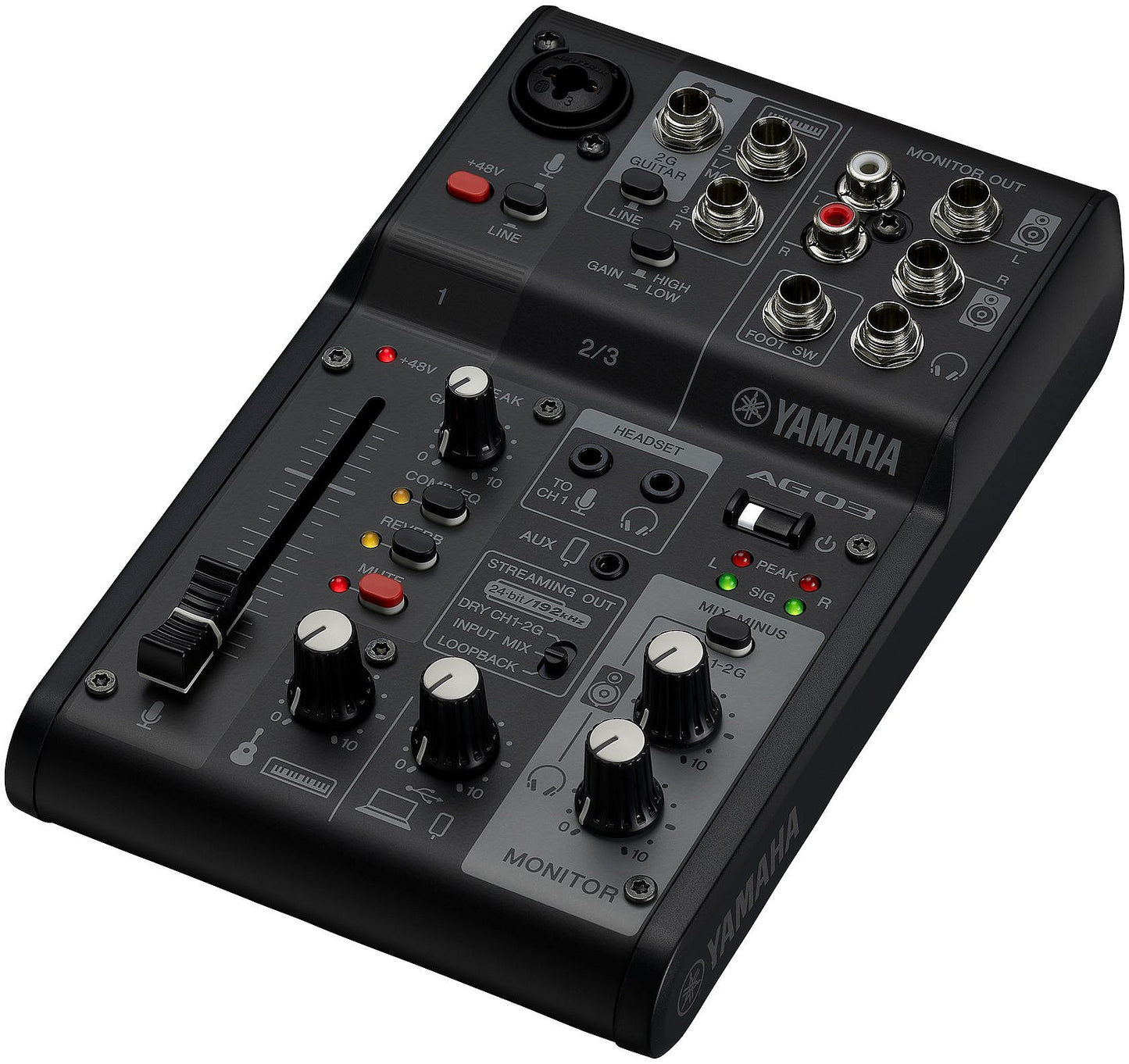 Yamaha AG03MK2 B LSPK AG Series Live Streaming Pack w/ 3 Channel Mixer, Condenser Microphone and Headphones - Black