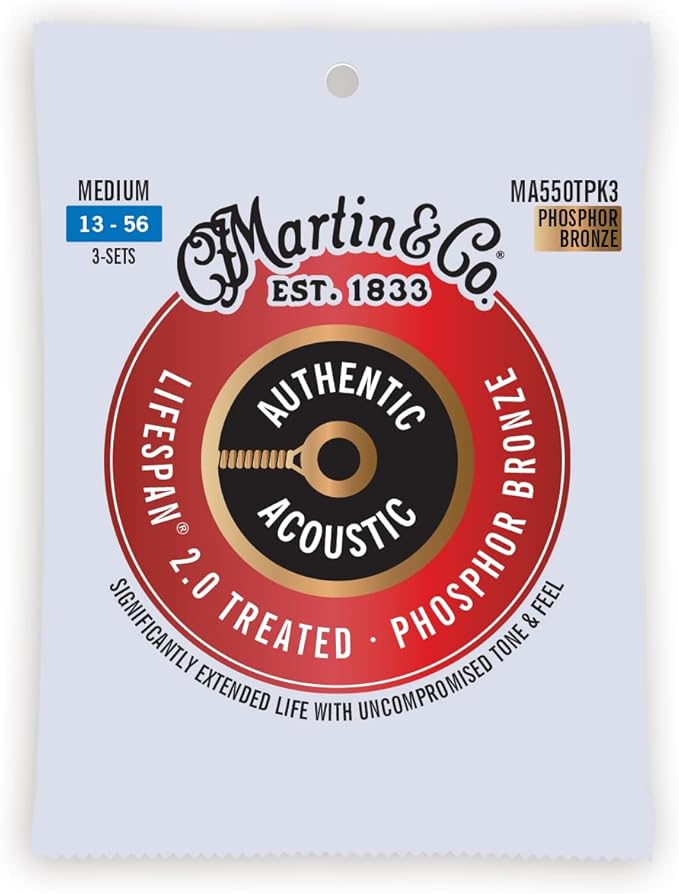 Martin Guitars Authentic Acoustic Phosphor Bronze Lifespan 2.0 Treated | 3 Sets