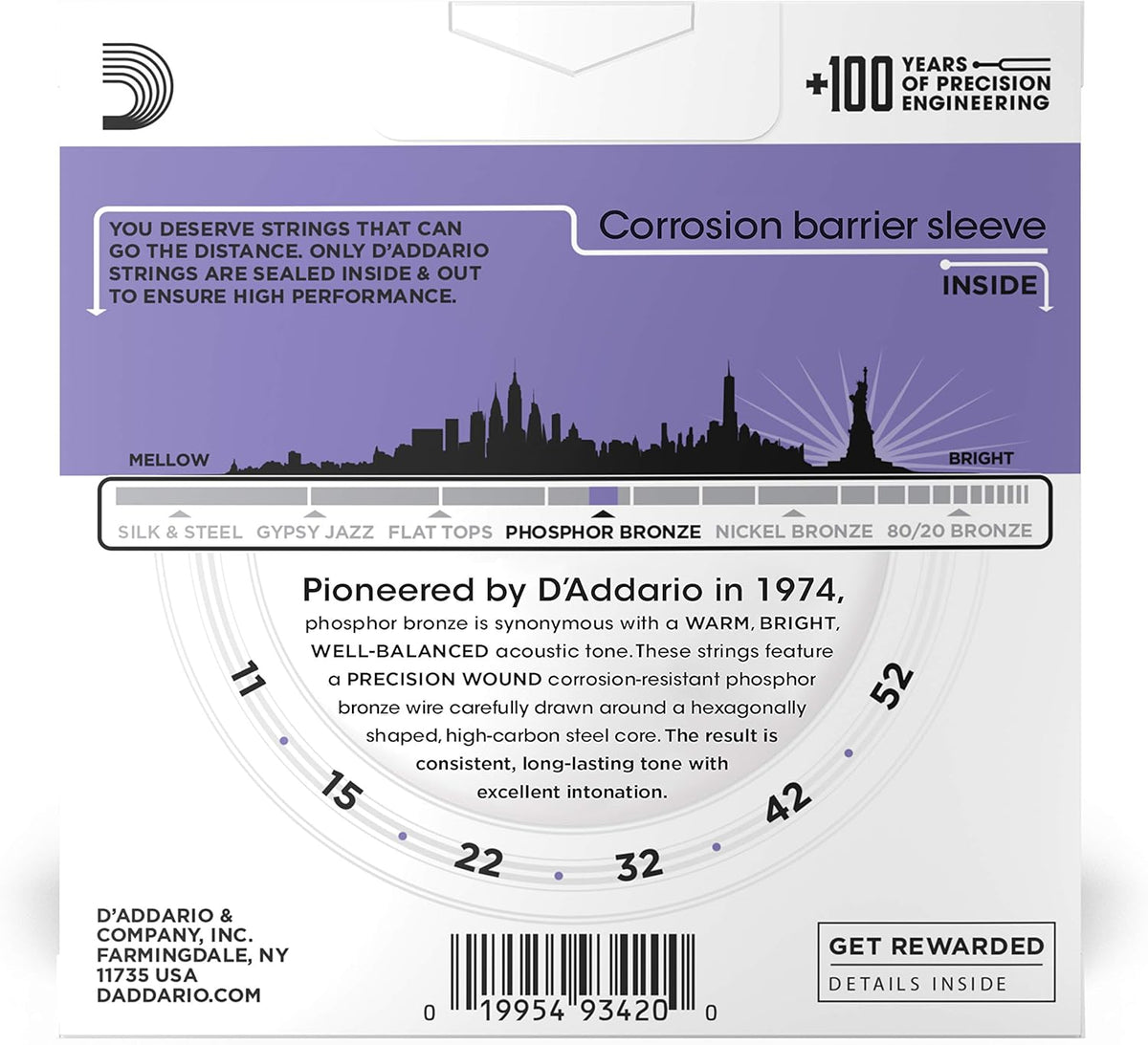 3 jeux de cordes pour guitare acoustique D'Addario Phosphor Bronze