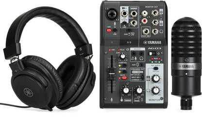 Yamaha AG03MK2 B LSPK AG Series Live Streaming Pack w/ 3 Channel Mixer, Condenser Microphone and Headphones - Black