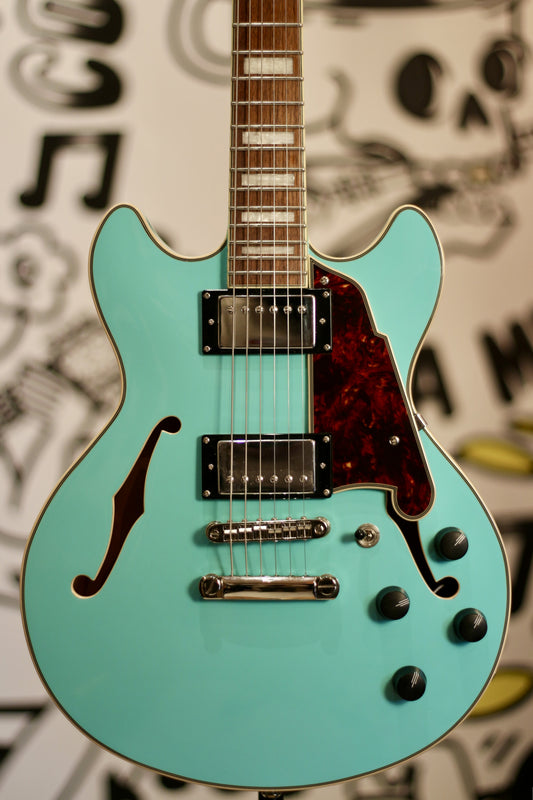 D'Angelico Limited-Edition Premier Mini DC Electric Guitar - Surf Green With Tortoise Pickguard