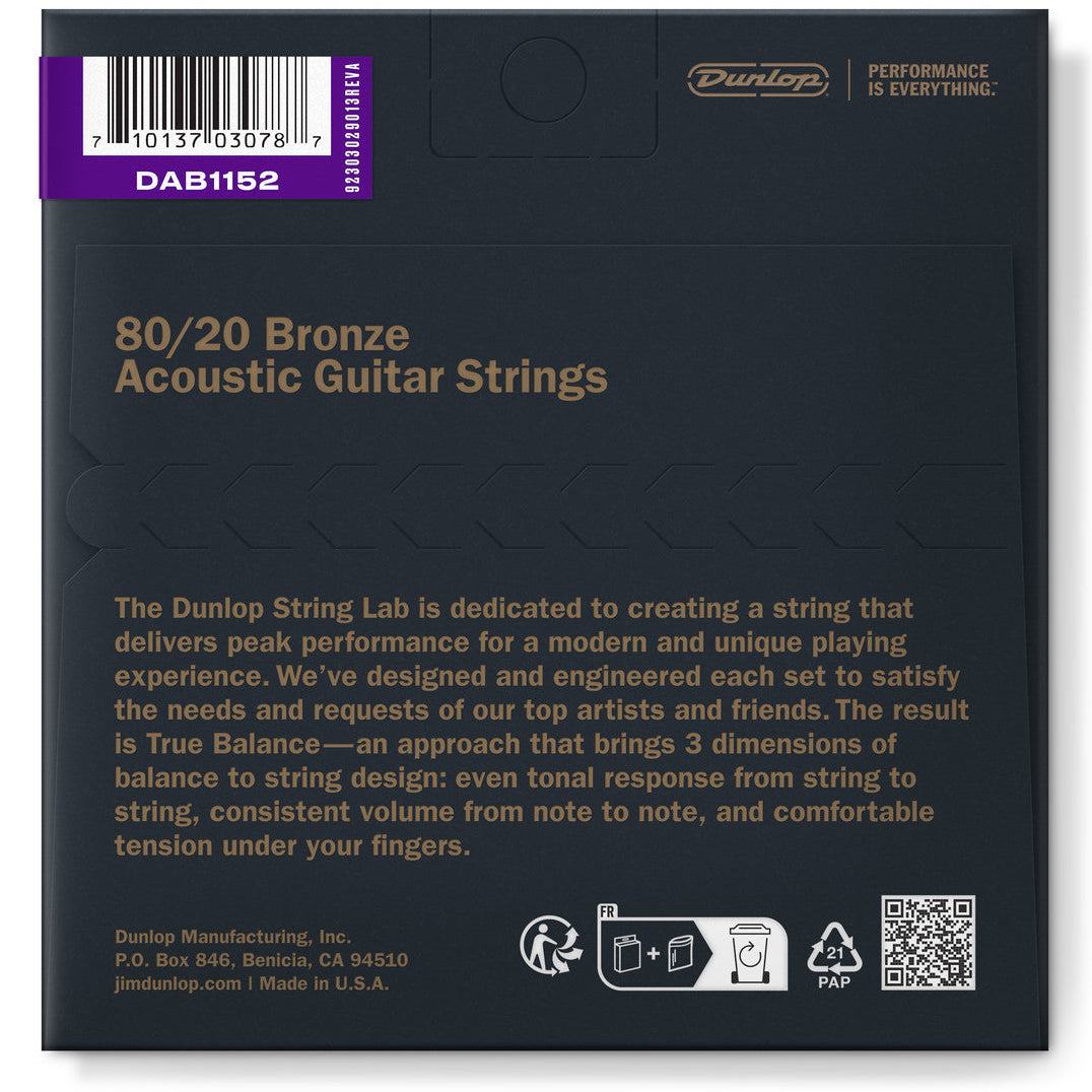 Dunlop 80/20 Bronze Acoustic Guitar | Custom Light (11-52)
