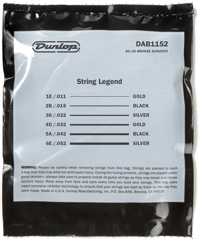 Dunlop 80/20 Bronze Acoustic Guitar | Custom Light (11-52)