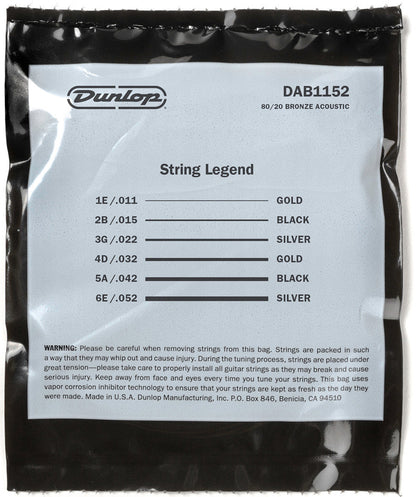 Dunlop 80/20 Bronze Acoustic Guitar | Custom Light (11-52)
