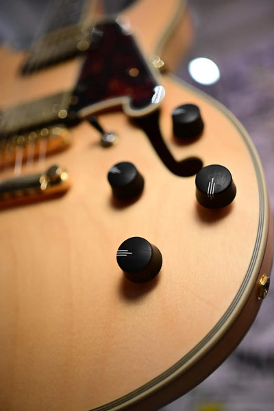 D'Angelico DELUXE MINI DC Series Semi Hollow-Body Electric Guitar (Satin Honey) with Hard Shell Case - New Open Box