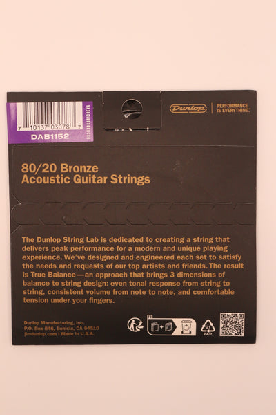 Dunlop 80/20 Bronze Acoustic Guitar | Custom Light (11-52)