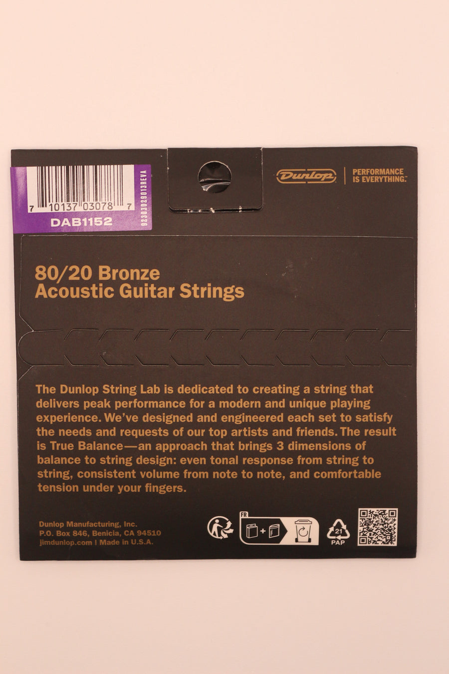 Cordes de guitare acoustique Dunlop 80/20 Bronze | Custom Light (11-52)