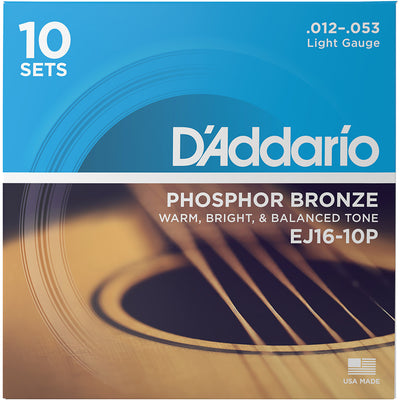 10 Sets D'addario Phosphor Bronze Acoustic Guitar Strings