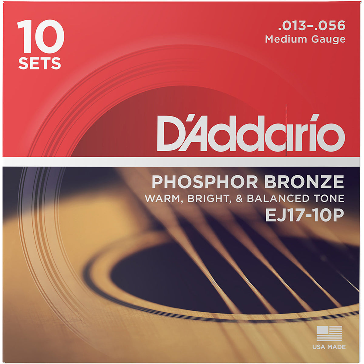 10 jeux de cordes pour guitare acoustique D'Addario Phosphor Bronze