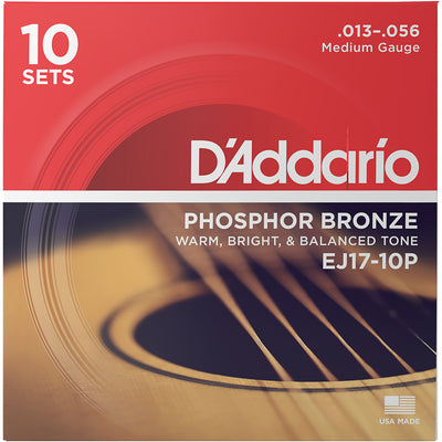 10 Sets D'addario Phosphor Bronze Acoustic Guitar Strings