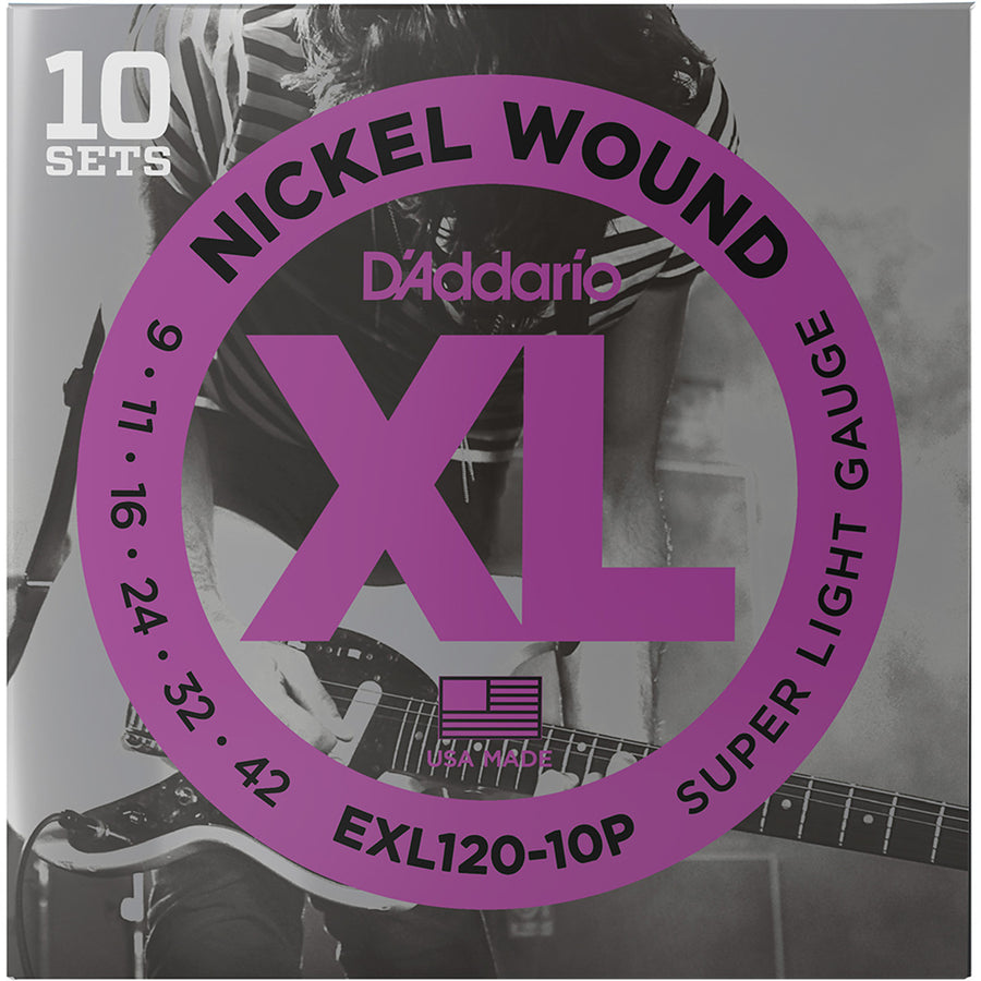 D'Addario EXL Nickel Wound Electric Guitar Strings, 10-Pack