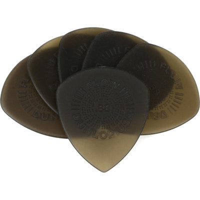 Six Dunlop Flow Standard Grip 0.88mm picks fanned out, the full 6-pack