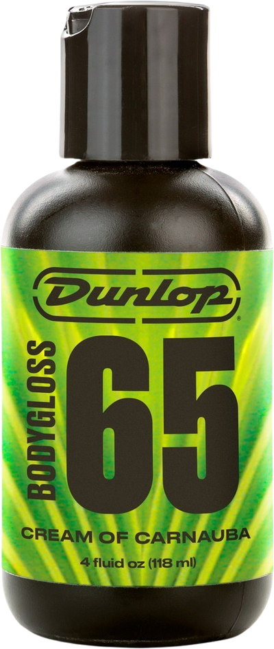 Close-up of the Dunlop Bodygloss 65 cream of carnauba label
