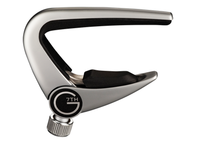 G7th Newport steel-string guitar capo in silver, side view