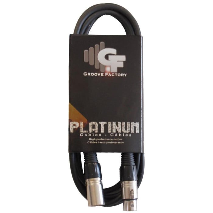 Groove Factory Platinum 10 ft XLR microphone cable, coiled with male and female connectors