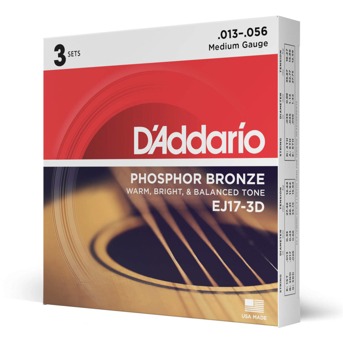 3 jeux de cordes pour guitare acoustique D'Addario Phosphor Bronze