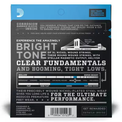 D'Addario EXL170 Bright Tone Round Nickel Wound Regular Light Gauge 45 - 100