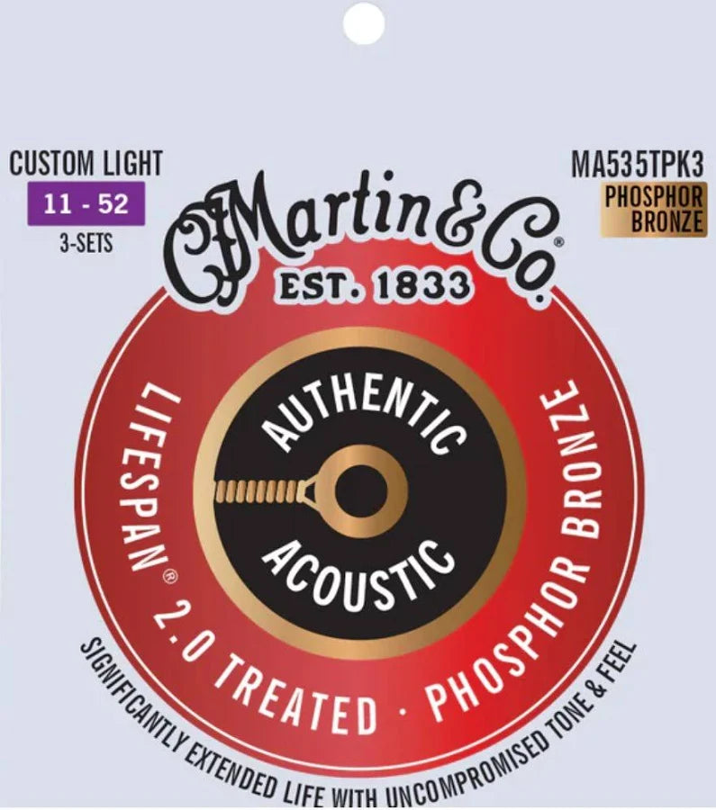 Martin Guitars Authentic Acoustic Phosphor Bronze Lifespan 2.0 Treated | 3 Sets