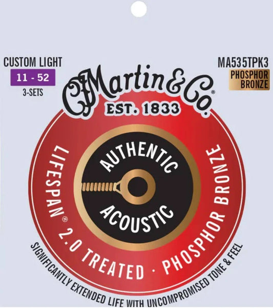 Martin Guitars Authentic Acoustic Phosphor Bronze Lifespan 2.0 Treated | 3 Sets