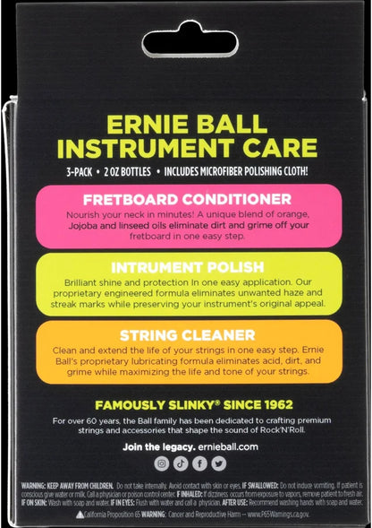 Ernie Ball Instrument Care 3-Pack with Microfiber Cloth
