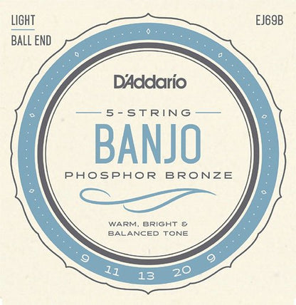 D'Addario EJ69 - Phosphor Bronze 5-String Banjo Set Light
