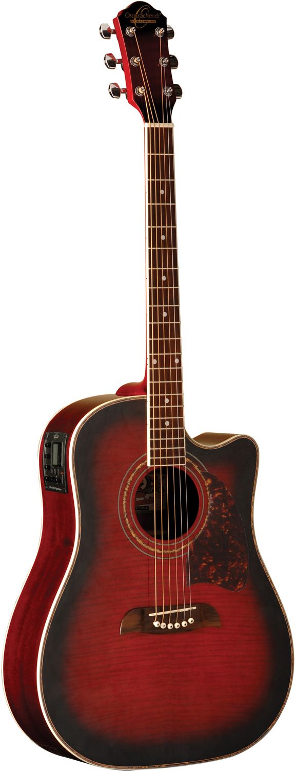 Oscar Schmidt Acoustic/Electric Guitar - Flame Black Cherry