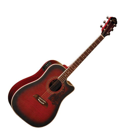 Oscar Schmidt Acoustic/Electric Guitar - Flame Black Cherry