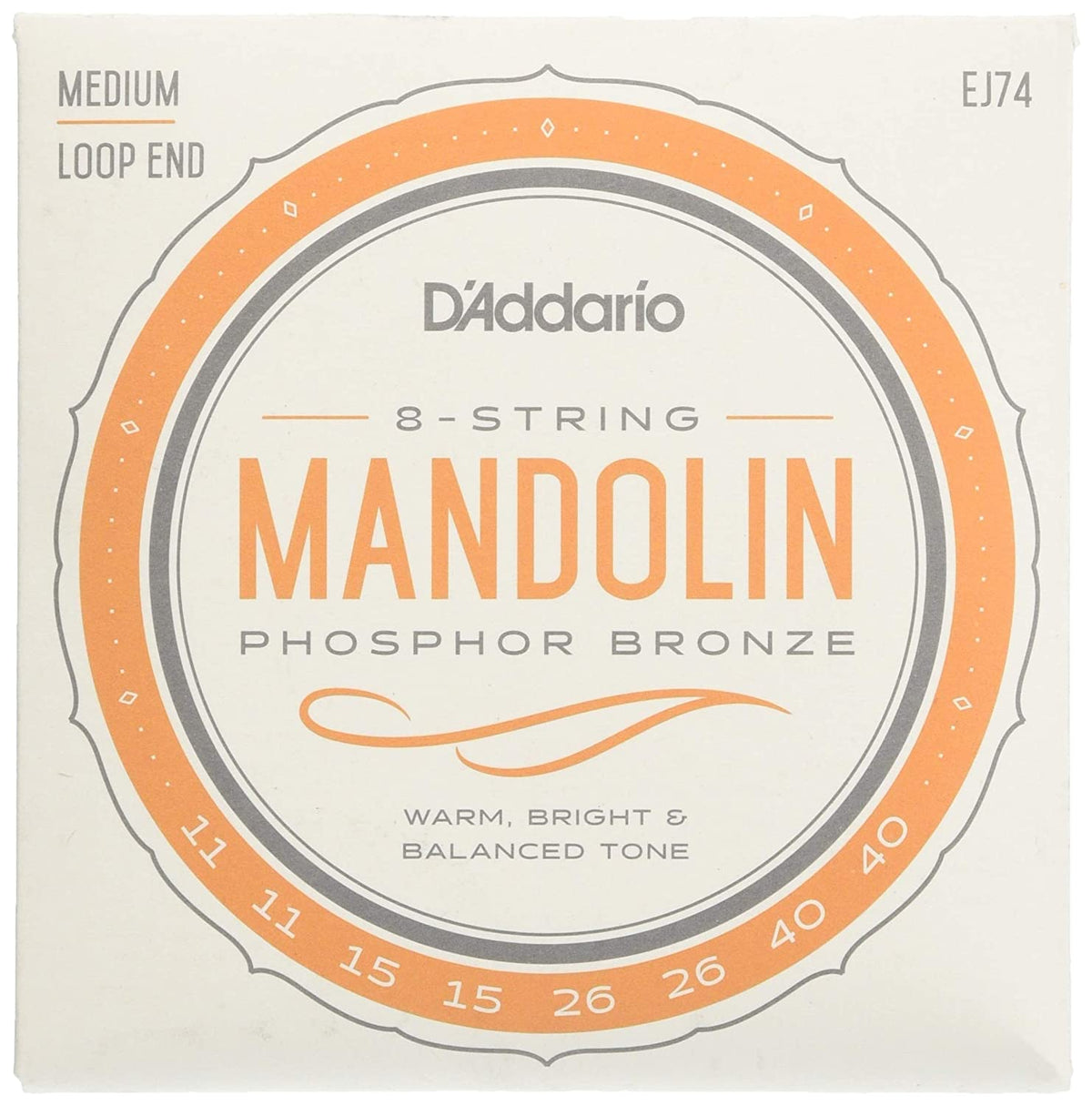 D'Addario EJ74 Phosphor Bronze Mandolin Strings, Medium (11-40)