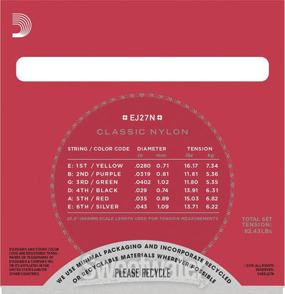 D'Addario Classical Guitar Nylon Strings (Normal, Hard Tension )