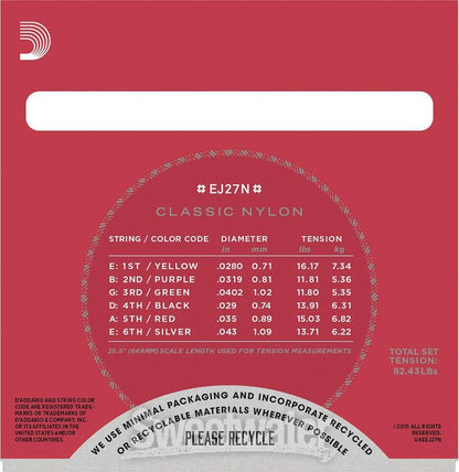 D'Addario Classical Guitar Nylon Strings (Normal, Hard Tension )