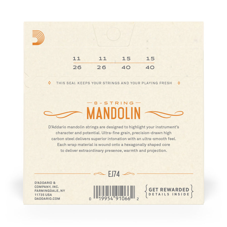 D'Addario EJ74 Phosphor Bronze Mandolin Strings, Medium (11-40)