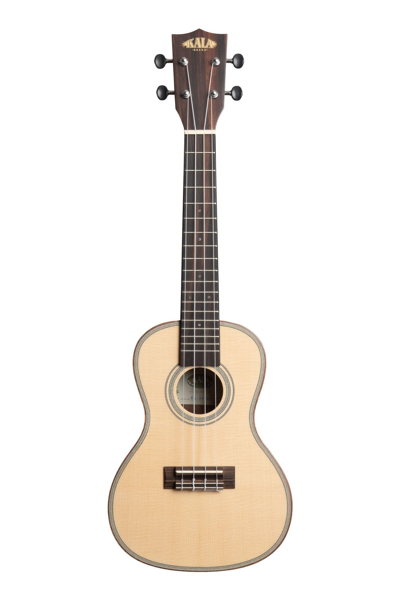 kala KA-SSEBY-C Solid Spruce Top Striped Ebony Concert Ukulele
