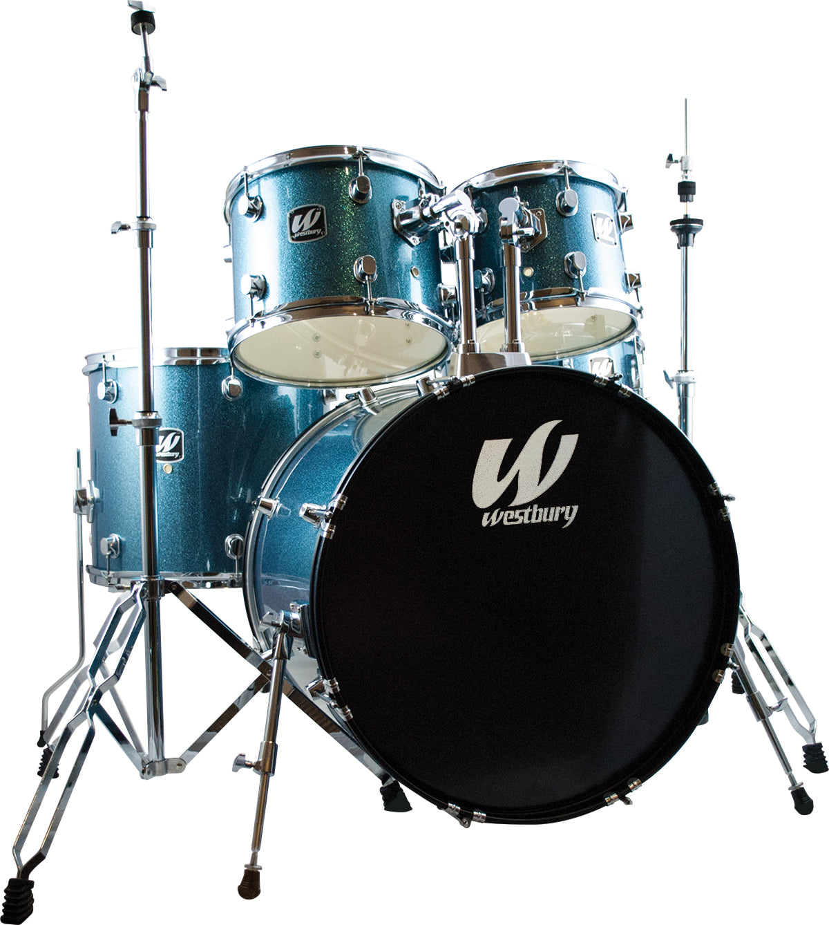 Westbury 5 Piece Studio Drum Kit With Throne In Aqua Sparkle