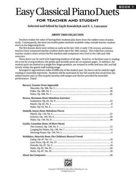 Easy Classical Piano Duets for Teacher and Student, Book 1