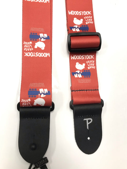 Perri's WOODSTOCK PEACE LOVE MUSIC USA FLAG LOGO ON POLYESTER GUITAR STRAP