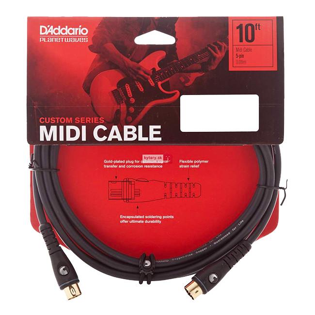 D'ADDARIO CUSTOM SERIES MIDI CABLE, 10 FEET, BLACK